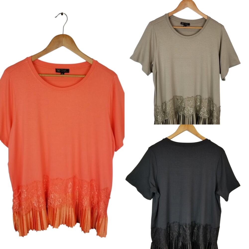 DG2 by Diane Gilman Lot of 3 Lace Pleated Peplum Jersey Knit T-Shirts Size XL